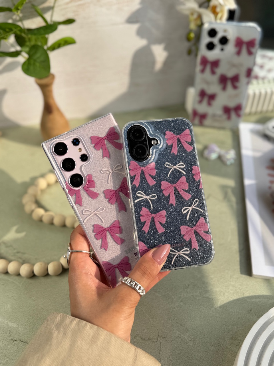 قاب پاپیون صورتی اکلیلی پشت طلق آیفون ، سامسونگ ، شیائومی (کدC1886) - تصویر 3