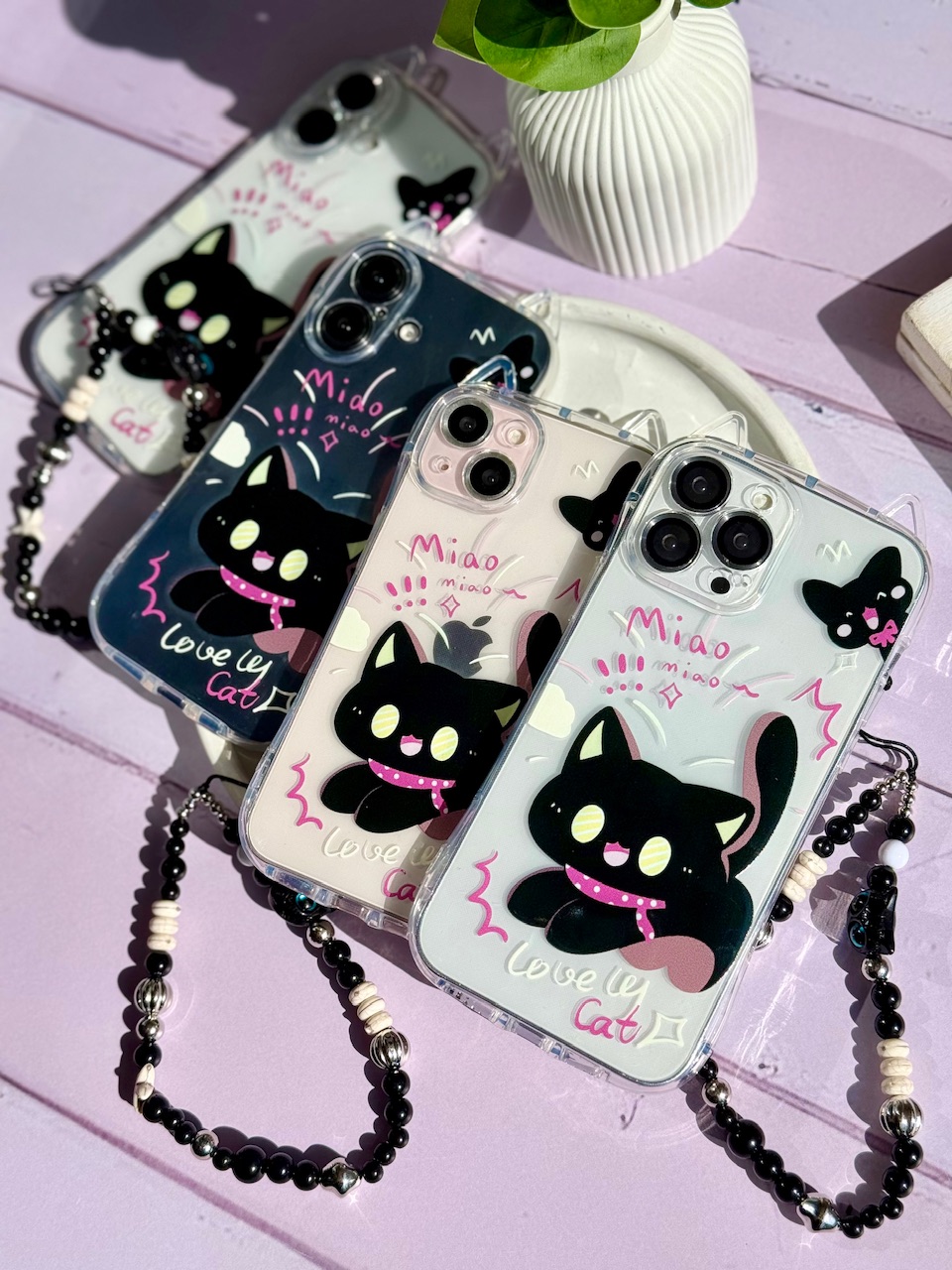 قاب گربه مشکی گوش دار با آویز (کدC2131) - تصویر 6