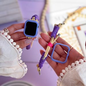 بند اپل واچ بافت بنفش کنفی با گارد سیلیکونی (کدw5060)