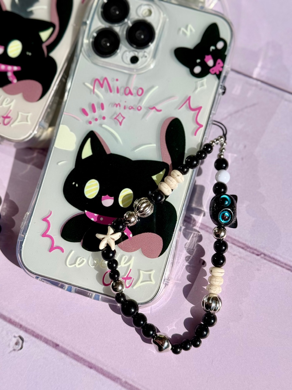 قاب گربه مشکی گوش دار با آویز (کدC2131) - تصویر 5