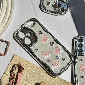 قاب کرومی پروانه و قلب صورتی آیفون و اندرویدی (کدC1825)