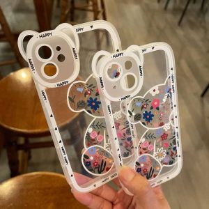 قاب خرس گلدار سفید با ایرپاد ست (کدc1020)