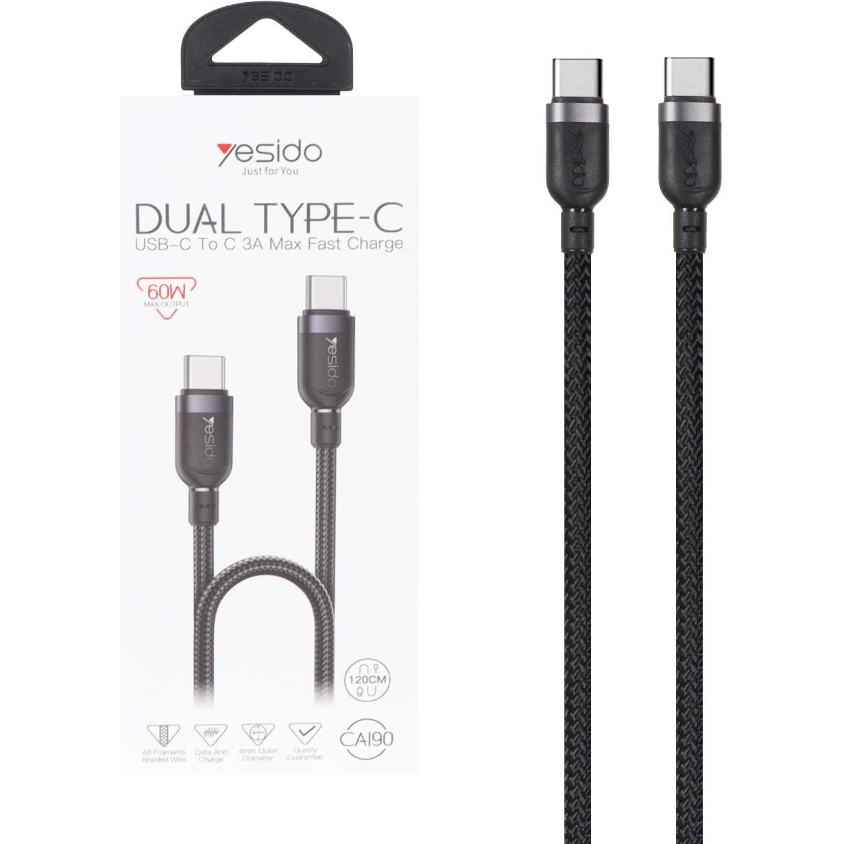 کابل TYPE-C به TYPE-C یسیدو 60 وات YESIDO CA190