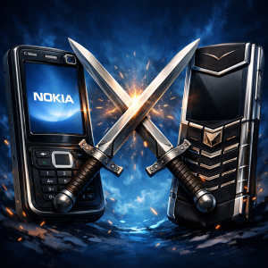 گوشی لوکس Vertu با بدنه طلا و صفحه نمایش یاقوت کبود