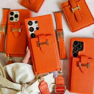 قاب هرمس کیفی چرمی با بند بلند رنگ نارنجی (کدC2201)