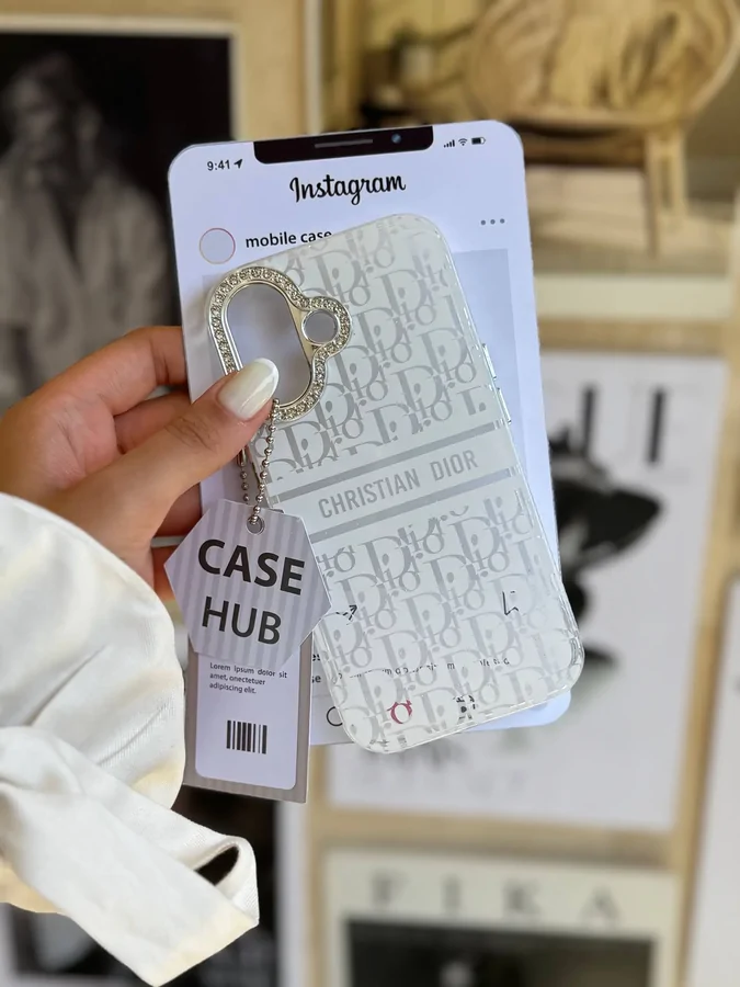 b953a7 قاب White Christian Dior دور لنز نگین آیفون